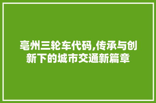 亳州三轮车代码,传承与创新下的城市交通新篇章