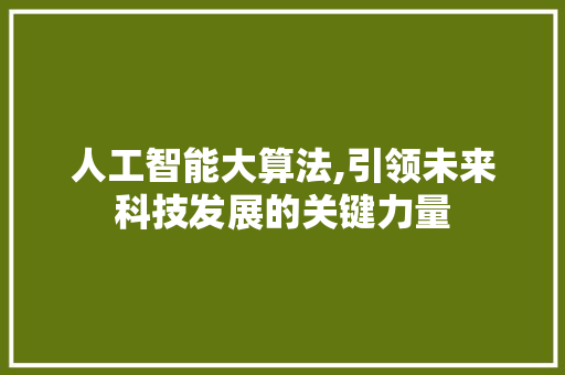 人工智能大算法,引领未来科技发展的关键力量