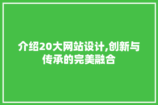 介绍20大网站设计,创新与传承的完美融合 介绍20大网站设计,创新与传承的完美融合 网站建设公司