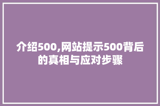 介绍500,网站提示500背后的真相与应对步骤 介绍500,网站提示500背后的真相与应对步骤 SEO关键词