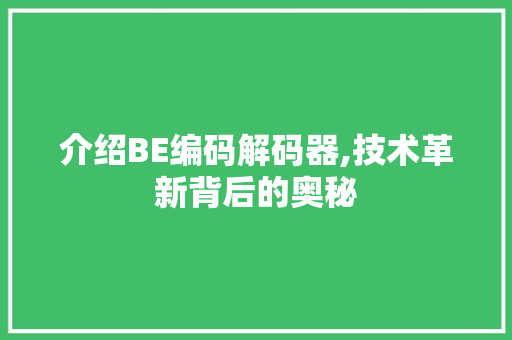 介绍BE编码解码器,技术革新背后的奥秘 介绍BE编码解码器,技术革新背后的奥秘 百度SEO