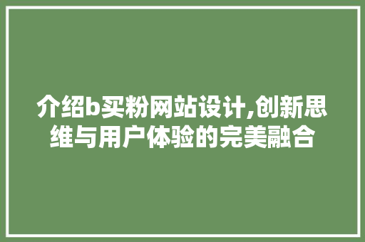 介绍b买粉网站设计,创新思维与用户体验的完美融合