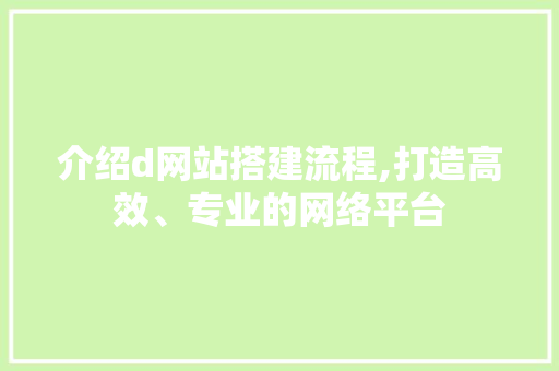 介绍d网站搭建流程,打造高效、专业的网络平台