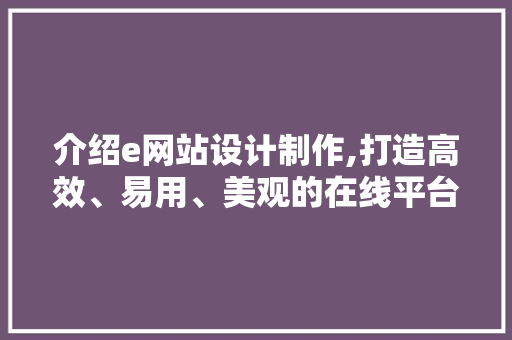 介绍e网站设计制作,打造高效、易用、美观的在线平台
