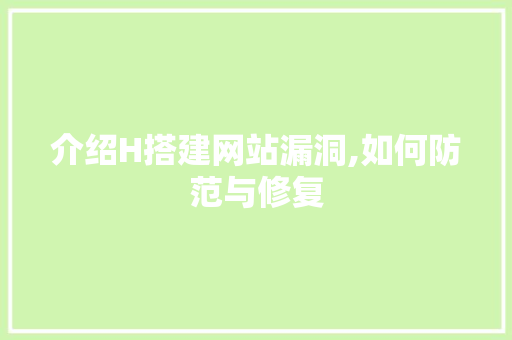 介绍H搭建网站漏洞,如何防范与修复
