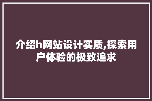 介绍h网站设计实质,探索用户体验的极致追求