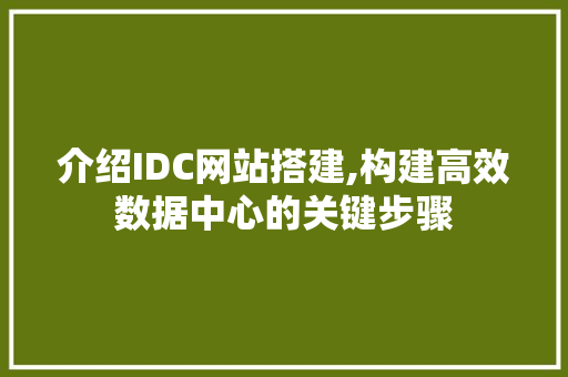 介绍IDC网站搭建,构建高效数据中心的关键步骤