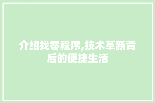 介绍找零程序,技术革新背后的便捷生活