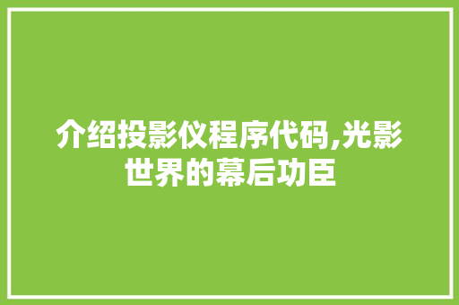 介绍投影仪程序代码,光影世界的幕后功臣 介绍投影仪程序代码,光影世界的幕后功臣 SEO关键词