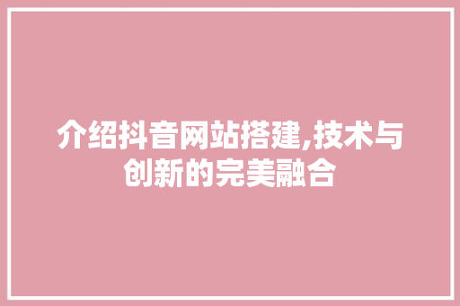介绍抖音网站搭建,技术与创新的完美融合