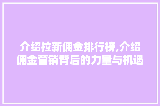 介绍拉新佣金排行榜,介绍佣金营销背后的力量与机遇