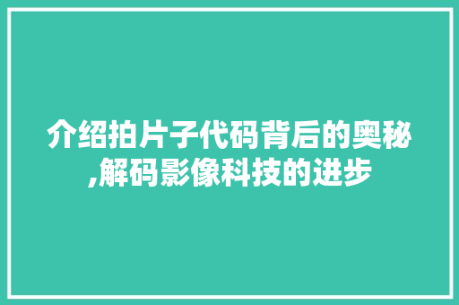 介绍拍片子代码背后的奥秘,解码影像科技的进步
