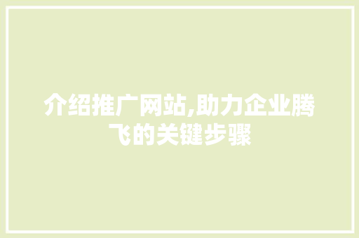 介绍推广网站,助力企业腾飞的关键步骤