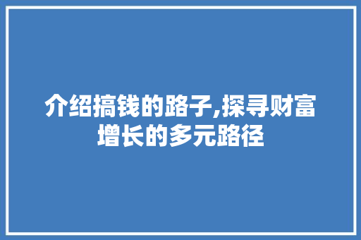介绍搞钱的路子,探寻财富增长的多元路径
