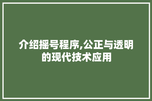 介绍摇号程序,公正与透明的现代技术应用 介绍摇号程序,公正与透明的现代技术应用 百度SEO