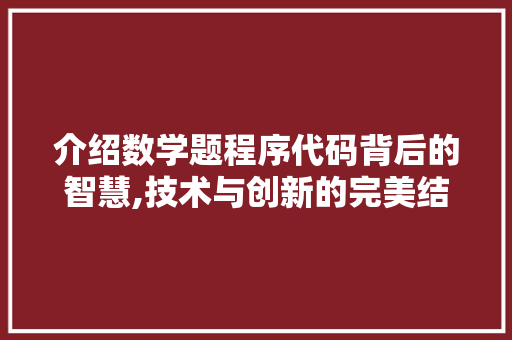 介绍数学题程序代码背后的智慧,技术与创新的完美结合