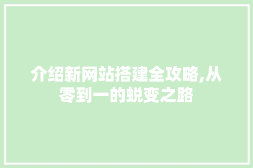 介绍新网站搭建全攻略,从零到一的蜕变之路 介绍新网站搭建全攻略,从零到一的蜕变之路 搜狗SEO