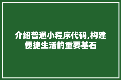 介绍普通小程序代码,构建便捷生活的重要基石
