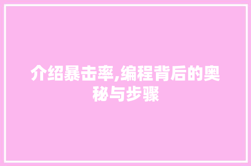 介绍暴击率,编程背后的奥秘与步骤