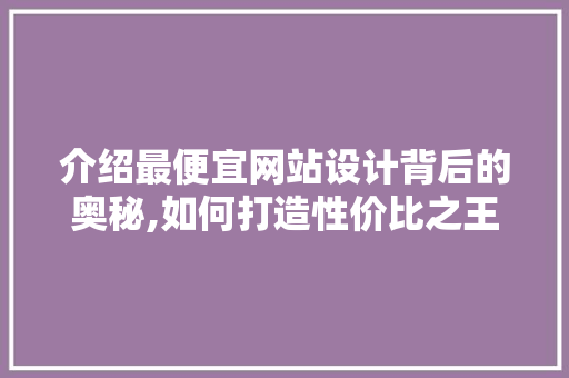 介绍最便宜网站设计背后的奥秘,如何打造性价比之王