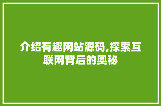 介绍有趣网站源码,探索互联网背后的奥秘 介绍有趣网站源码,探索互联网背后的奥秘 网站建设公司