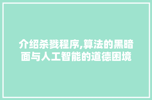 介绍杀戮程序,算法的黑暗面与人工智能的道德困境 介绍杀戮程序,算法的黑暗面与人工智能的道德困境 搜狗SEO