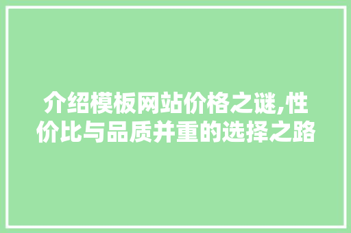 介绍模板网站价格之谜,性价比与品质并重的选择之路 介绍模板网站价格之谜,性价比与品质并重的选择之路 网站建设公司