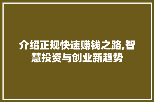 介绍正规快速赚钱之路,智慧投资与创业新趋势