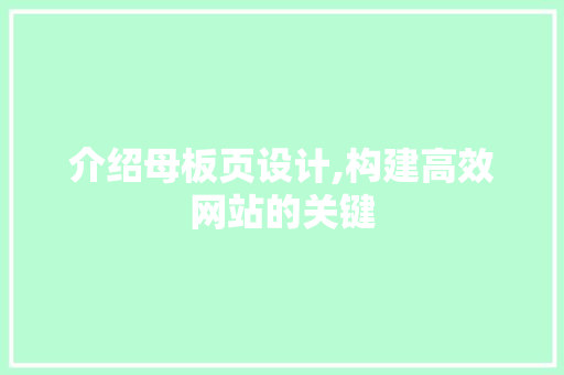 介绍母板页设计,构建高效网站的关键