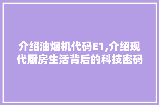 介绍油烟机代码E1,介绍现代厨房生活背后的科技密码 介绍油烟机代码E1,介绍现代厨房生活背后的科技密码 百度SEO