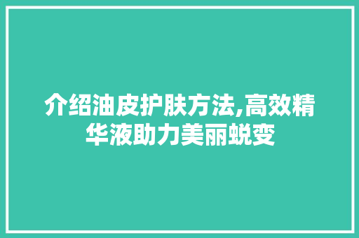 介绍油皮护肤方法,高效精华液助力美丽蜕变
