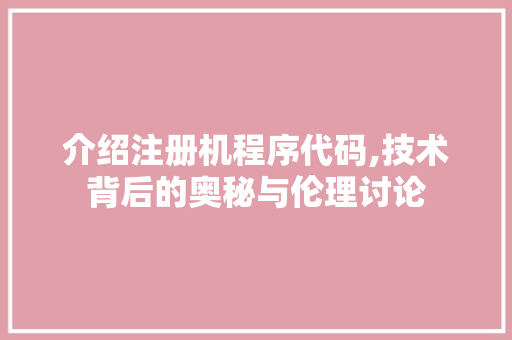 介绍注册机程序代码,技术背后的奥秘与伦理讨论