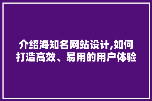 介绍海知名网站设计,如何打造高效、易用的用户体验