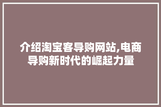 介绍淘宝客导购网站,电商导购新时代的崛起力量