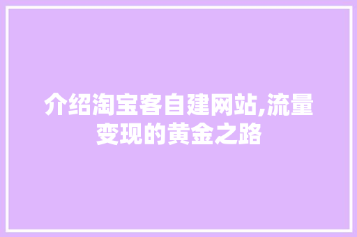介绍淘宝客自建网站,流量变现的黄金之路 介绍淘宝客自建网站,流量变现的黄金之路 必应SEO