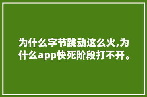 为什么字节跳动这么火,为什么app快死阶段打不开。 为什么字节跳动这么火,为什么app快死阶段打不开。 网站建设公司