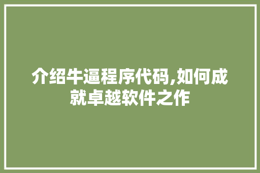 介绍牛逼程序代码,如何成就卓越软件之作