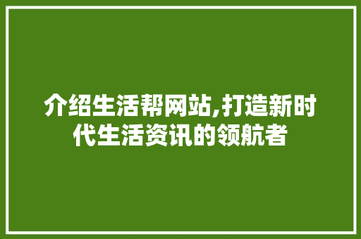 介绍生活帮网站,打造新时代生活资讯的领航者