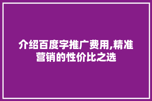介绍百度字推广费用,精准营销的性价比之选
