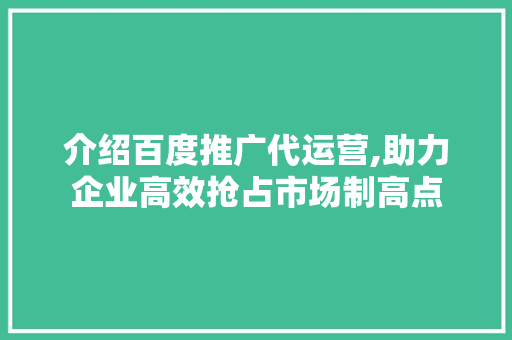 介绍百度推广代运营,助力企业高效抢占市场制高点