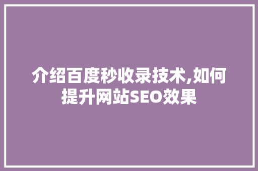 介绍百度秒收录技术,如何提升网站SEO效果