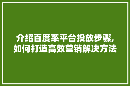 介绍百度系平台投放步骤,如何打造高效营销解决方法 介绍百度系平台投放步骤,如何打造高效营销解决方法 SEO关键词