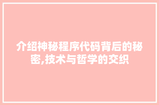 介绍神秘程序代码背后的秘密,技术与哲学的交织