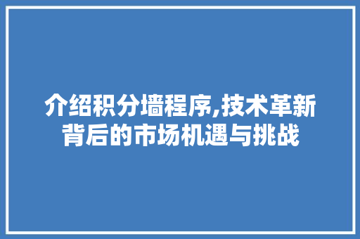 介绍积分墙程序,技术革新背后的市场机遇与挑战