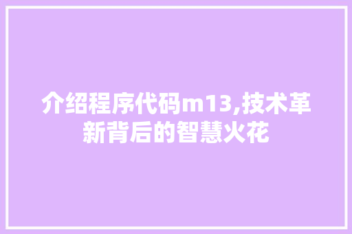 介绍程序代码m13,技术革新背后的智慧火花 介绍程序代码m13,技术革新背后的智慧火花 神马SEO