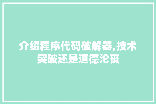 介绍程序代码破解器,技术突破还是道德沦丧