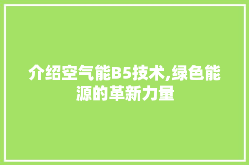 介绍空气能B5技术,绿色能源的革新力量