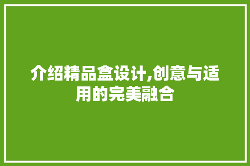 介绍精品盒设计,创意与适用的完美融合