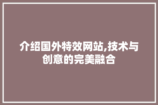 介绍国外特效网站,技术与创意的完美融合