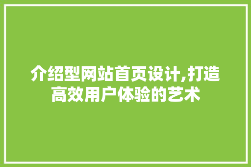 介绍型网站首页设计,打造高效用户体验的艺术